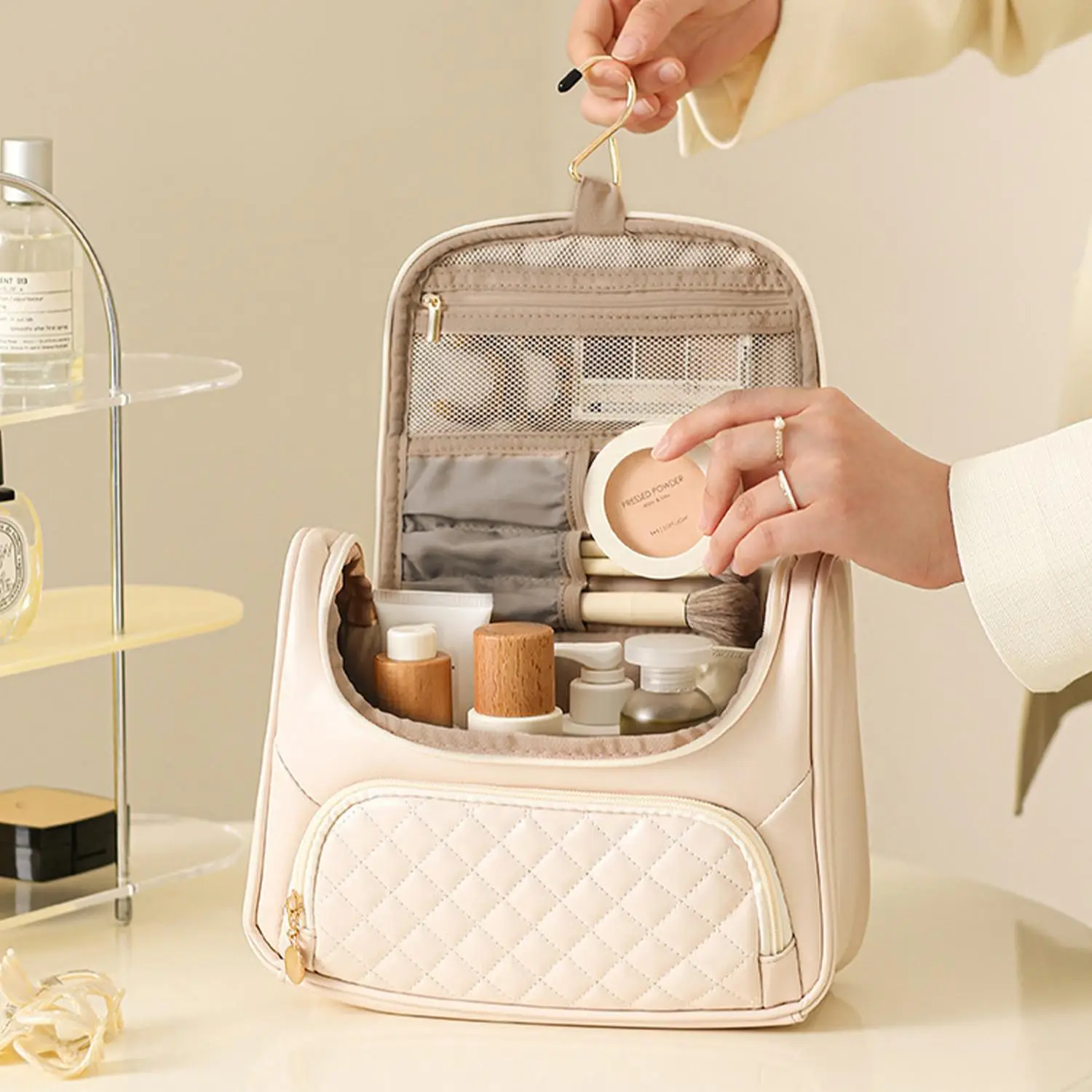 Portable Halloween Travel Makeup Storage Bag, Solid Color Multi-grid Cosmetic Bag with Zipper, Large Capacity Cosmetic Organizer, Toiletry Bag, Summer