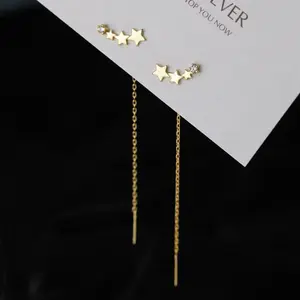 Trend Long Wire Tassel Thread Chain Climb Star Heart Beads Pendants Drop Earrings women's Straight Hanging Earings Jewelry