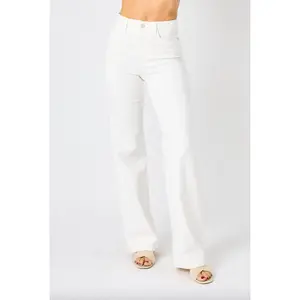 Judy Blue White Braided Waist Wide Leg Jeans