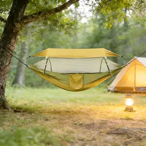 Large Size Camping Hammock with Mosquito Net, Lightweight Portable Double & Single Hammock Tent with 2 Tree Straps, Parachute Nylon Hammock for Outdoor Backpacking Beach Backyard Patio Hiking,