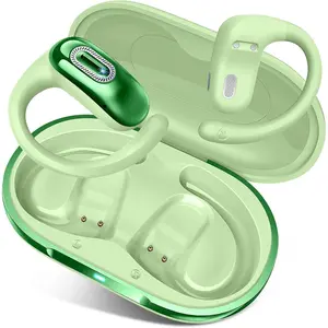 Open Ear Headphones,  5.4 Earbuds, 50H, Air Conduction Ear buds,  Stereo Bass Over Ear Earphones with Earhooks, Ultra-Comfort Secure Fit, IPX7  Headset for Working , Green