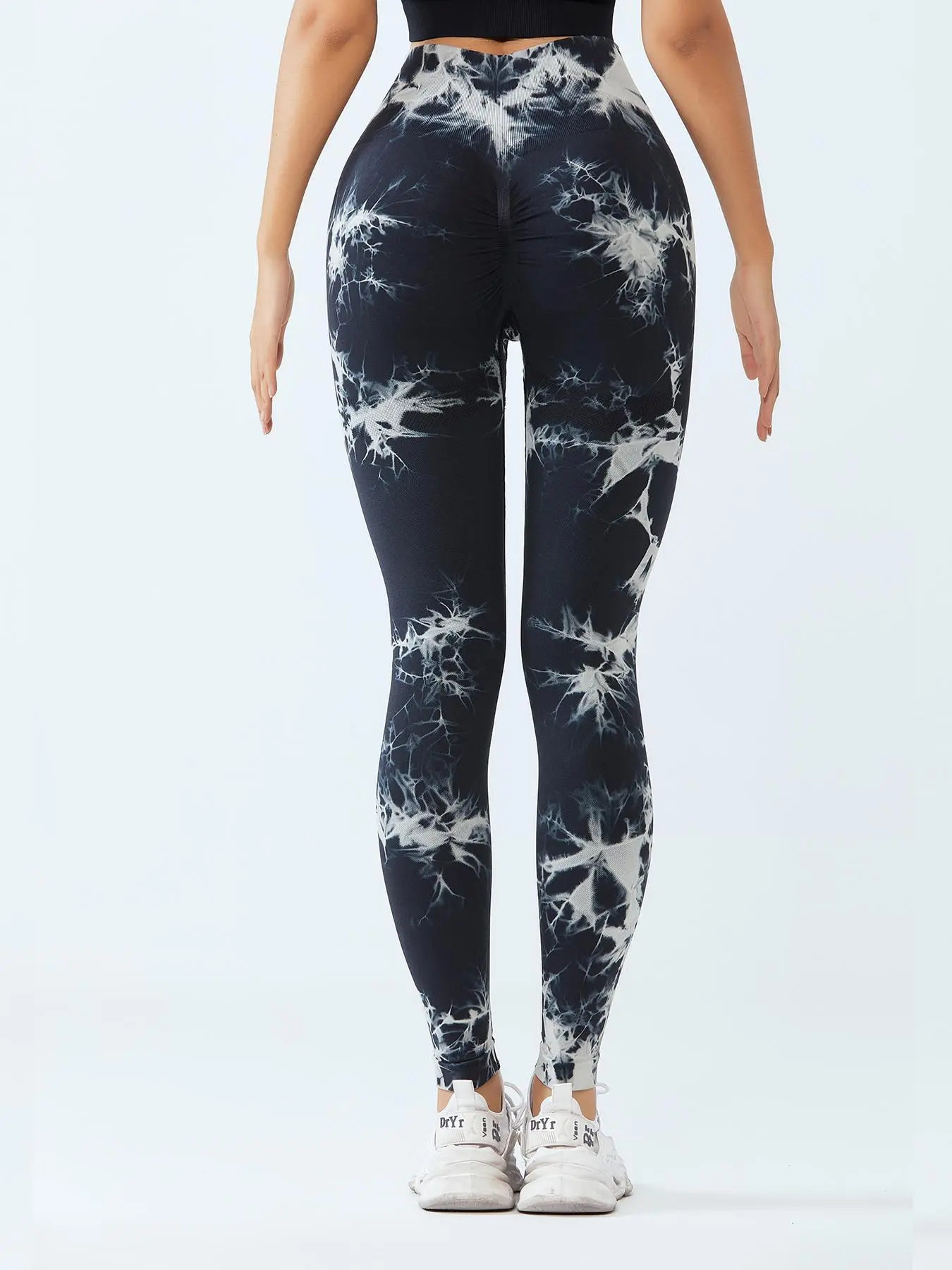 Viral Black & White Tie-Dye High-Waisted Leggings | Butt-Lifting, Tummy Control, High Elasticity & Breathable for Gym & Daily Wear Sporty Leggings Skinny Yoga Bottoms