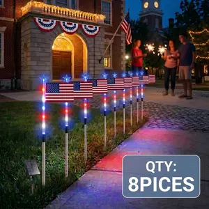 【8-Piece Flag Light Set】 8 Lighting Modes, 8-in-1 American Flag Solar Lights, Memorial Day Decorations Featuring Red, White, and Blue Lights for Independence Day Pathway Garden Decorations Yard Pathway
