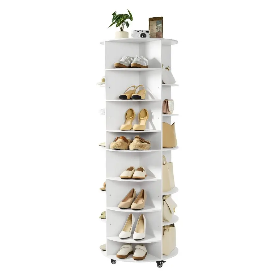 【DealsForYouDays】 7-Tier Height-Adjustable 360-Degree Spinning Shoe Storage Rack, Movable Carousel Tower with Wheels, Lazy Susan Organizer for Bedroom, Entrywaydealsforyoudays