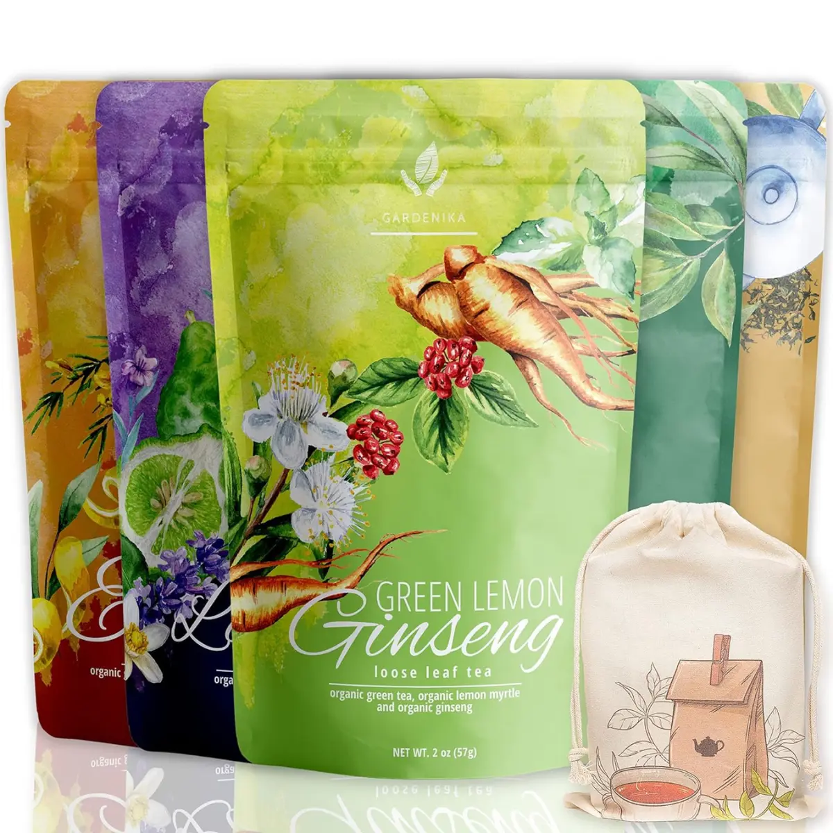 Gardenika Organic Loose Leaf Tea Sampler - Caffeinated - Black and Green Variety - KSA Kosher, No Natural or Artificial Flavors - 5 Pack (10 oz)