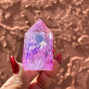 Crackle Clear Quartz Purple Aura Tower Aura Coated Quartz Point Iridescent Healing Crystal Witchy Altar Decor Chakra Energy Stone
