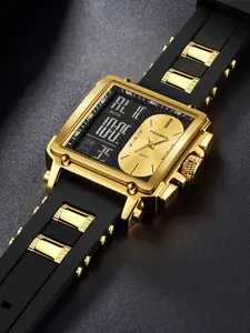 Men's Casual Fashion Square Dial Digital Analog Quartz Watch, Modern Fashionable Wristwatch, Fashion Waterproof Watch for Party, High End Watch, Trendy All-match & Exquisite Watch for Gift with Box