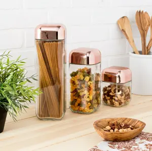 Copper 3-Piece Glass Jar Storage Set with Lids for Bottles and Tin Containers Decorative