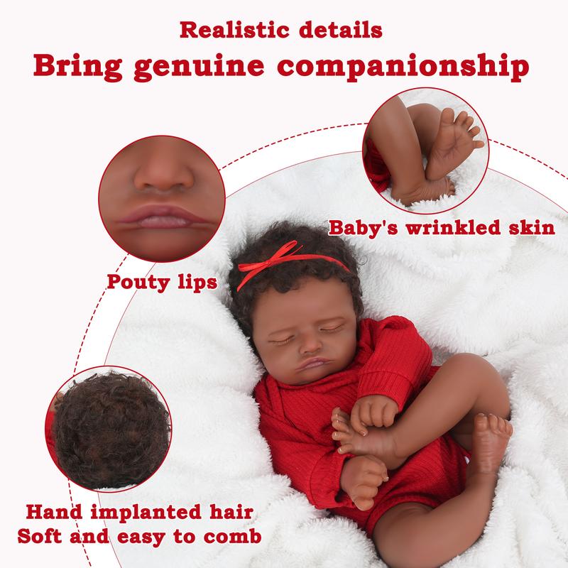 [WOOROY] Reborn Baby Doll - 20 In Black & Brown Skin & African American Skin Doll Rosalie, Soft Cloth Body, Short Curly Hair, Birthday & Christmas Gift for Kids 3+ Reborndolls