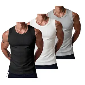 Men’s ribbed tank top with wide straps, high-stretch breathable muscle tank, heavyweight drapey fit sleeveless shirt for gym and casual wear