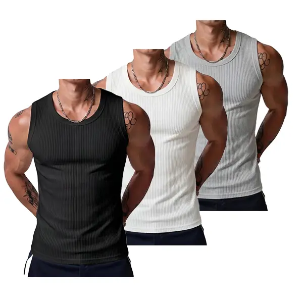 Men’s ribbed tank top with wide straps, high-stretch breathable muscle tank, heavyweight drapey fit sleeveless shirt for gym and casual wear