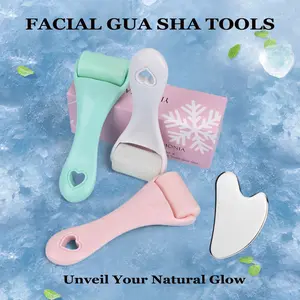 2pcs Ice Roller for Face and Gua Sha Facial Tool Set, Reduces Puffiness, Relieves Migraines, Skin Care Tools, Self Care Gift for Women