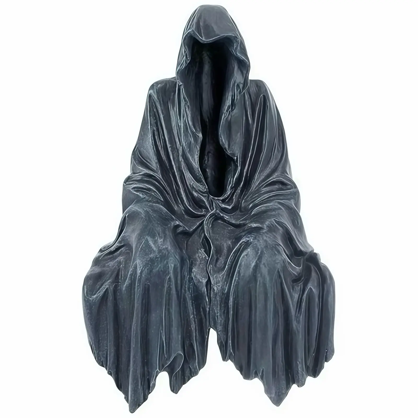 Gothic Ghost Robe Artificial Resin Statue - Halloween Theme, 3D Detail Cloaked Character, Compact Black Hooded Home Supplies Decor, Spooky Charm Classic House Collectible Accent