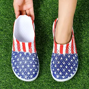 Patriotic Stars Stripes Women's Mules Clogs, Fashion Slip On Casual Slippers for Teens, Breathable Lightweight Comfort Footwear, Great for Daily Wear, Summer Outings and Casual Occasions, Super Soft Cloud Slides