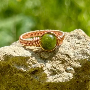 Copper and Oriental Jade Ring - Minimalist Design with Natural Beauty