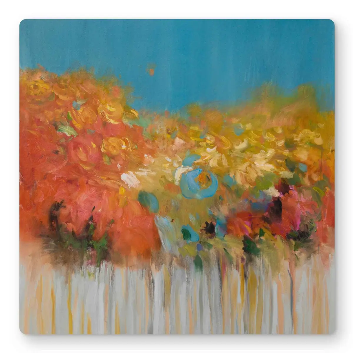 Begin Home Decor C1MP16162LF8FV 16 x 16 in. Colorful Abstract Flowers Metal Print Wall Art - Home Decor Art