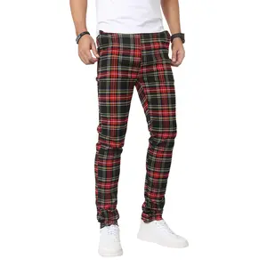 JUNBAOSS Men's Stretch Dress Pants Slim Fit Skinny Suit Pants，Expandable Waist Business Casual Plaid Fit Skinny Pants SpringStatements