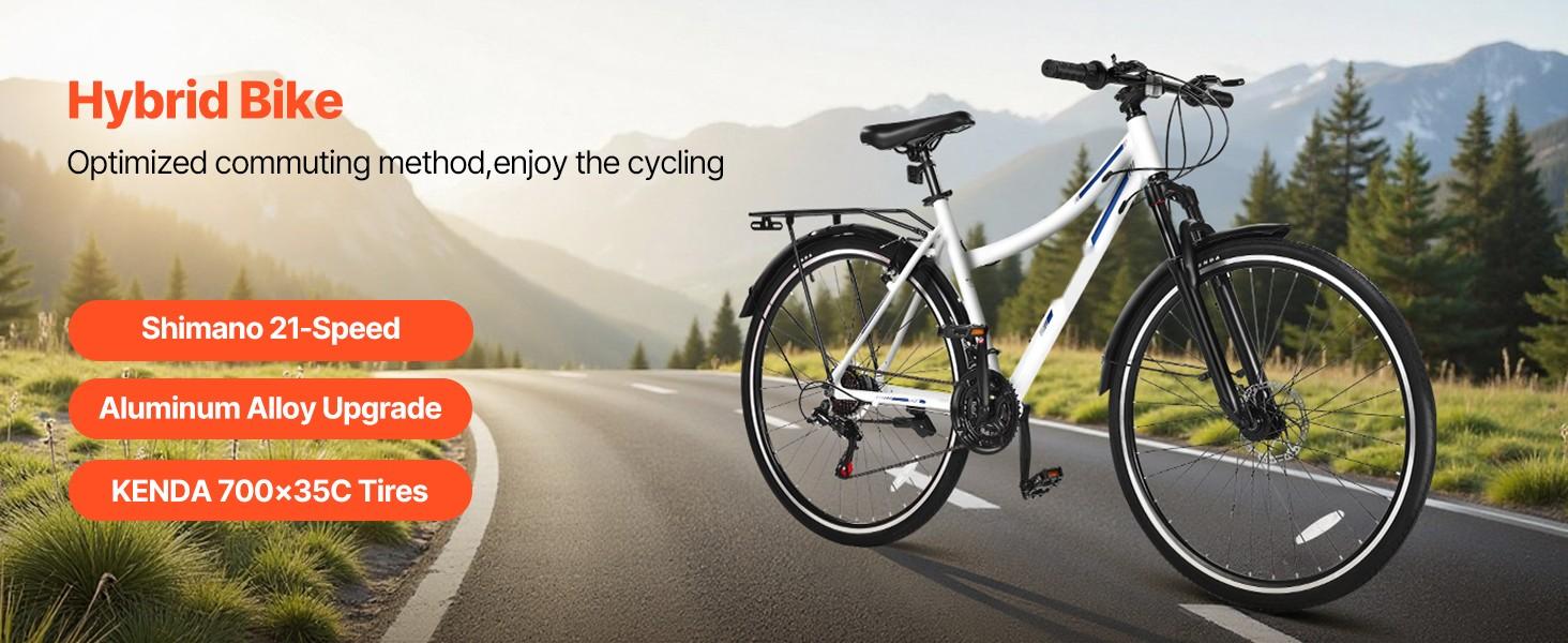 Men's Hybrid Bike - Urban City Commuter Bicycle 700C Wheel, 21-Speed Shimano Gearing, Lightweight Aluminum Frame, Comfortable Upright Riding, Easy Daily Commute, Fitness Riding, All Weather Versatile Everyday Bike