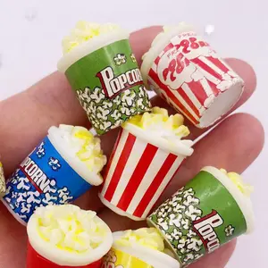 5 Mini Resin Popcorn Statue Decorations with Bright Colors and Detailed Cinema Design, Holiday Decor and Dollhouse Accessories, Miniature Set