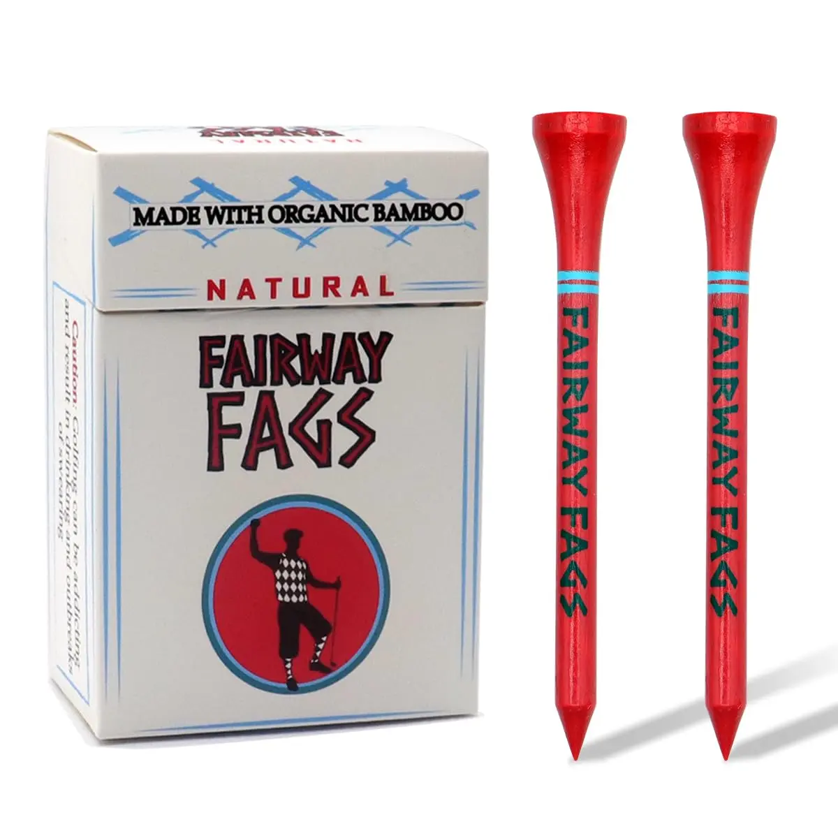 Fairway Fags Bamboo Golf Fairway Tee Caddy - Funny Cigarette-Style Box Durable Biodegradable Wooden Novelty Golf Gift 20 Wood Tees 2 3/4 Inch