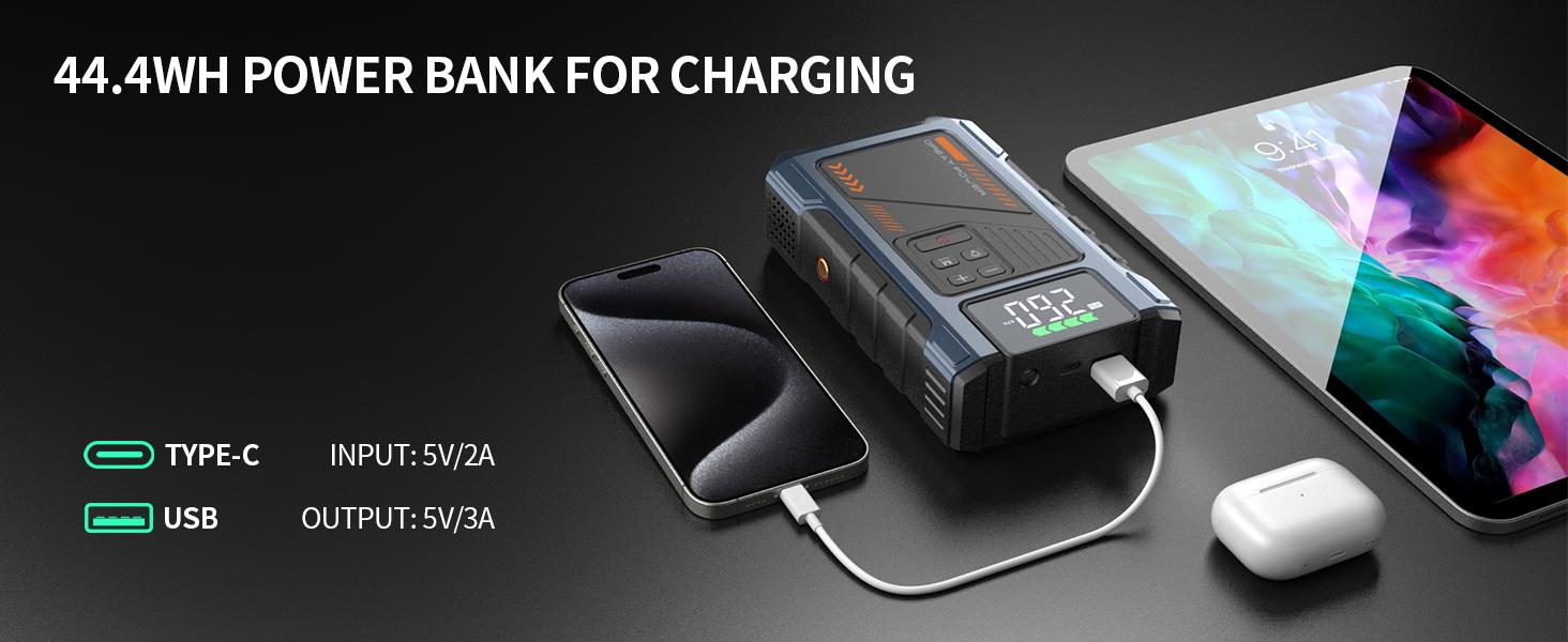 Car Battery Charger Jump Starter with Air Compressor, 3000A Jumper Box for Car Battery Portable Booster Jump Pack, 12V Jumpstart Combo 150PSI Car Tire Inflator Air Pump(Up to 8.0L Gas/6.5L Diesel) Vehicle