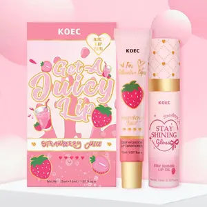 Strawberry Peach Lip Care Set, 1 Count Moisturizing Hydrating Lip Oil & 1 Count Lip Balm, Lightweight Non-greasy Smooth Application Lip Care Product
