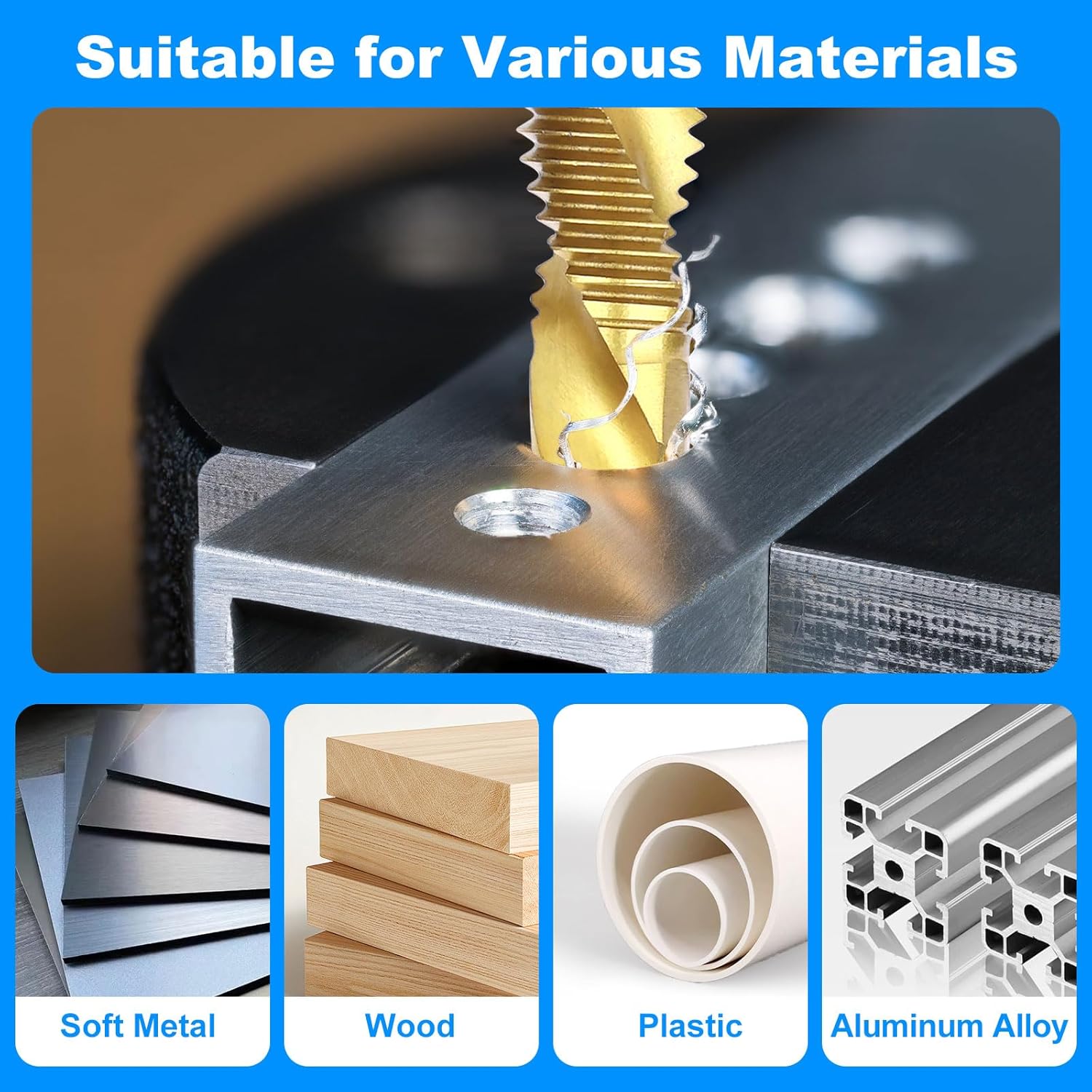 Tap drill bit set 6 Pack Metric Thread M3-M10 Screw Tapping Tool 1/4" Hex Shank Titanium Plated HSS Combination Drill and Tap Set