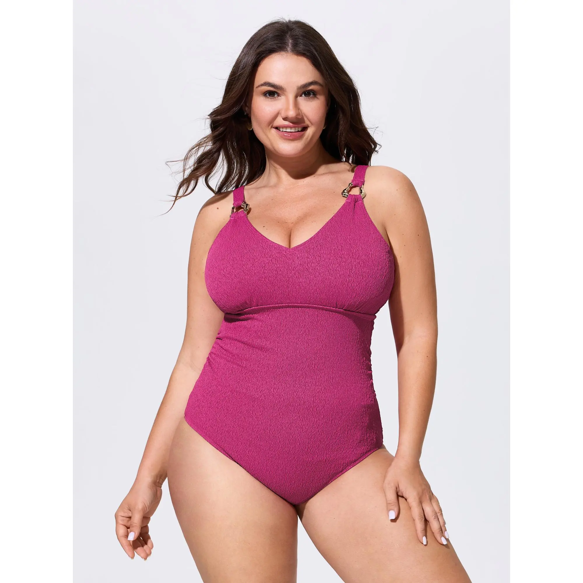 BLOOMCHIC Plus Size Textured Tummy-Control Supportive One-Piece Swim [M-6X] ,Summerfinds