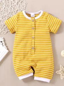 Baby Short Sleeve Striped Romper, Stripes Print Bodysuit, Newborn Snap-On Jumpsuit, Soft Breathable Fabric, Classic Color Block Design, Ideal for Daily Use, Baby Clothing, Infant Toddler Clothes