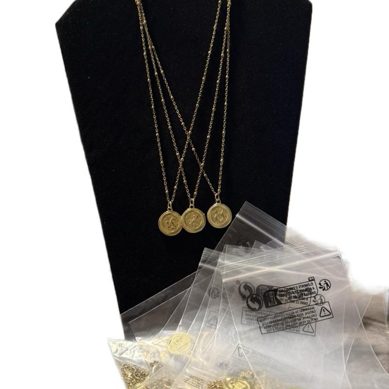 Yellow Gold Stainless Steel Zodiac Sign Necklace - Gold Chain with Coin Charms for Zodiac Lovers