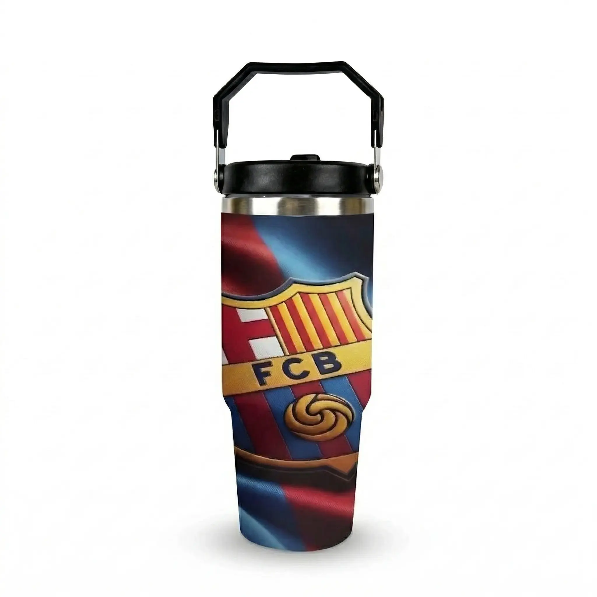 1pc Football Club Portable Vacuum Insulated Flask - 30oz Stainless Steel Travel Drinkware with Lid, Holds Ice Cubes & Coffee, Suitable for Car & Outdoor Use, Ideal Gift for Family