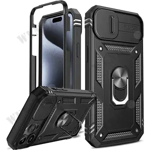Heavy Duty Case For iPhone 17 16 16e 15 14 13 12 11 Pro Max Plus Mini XS XR 8 Plus 8 7 SE with 360 Degree Kickstand Camera Cover Protection Shockproof Cellphone Casing