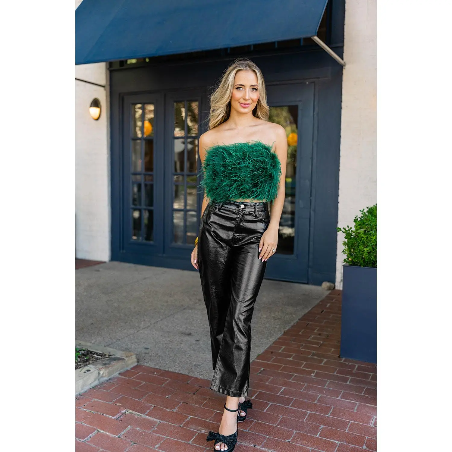 Fancy Strapless Feather Crop Top - Emerald