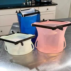 Reusable Silicone Leakproof Storage Bags - Collapsible Airtight Food Organizer with Click Closure for Freshness & Versatility - Microwave, Freezer, Dishwasher Safe - BPA Free & Food Safe - 3 Sizes Available