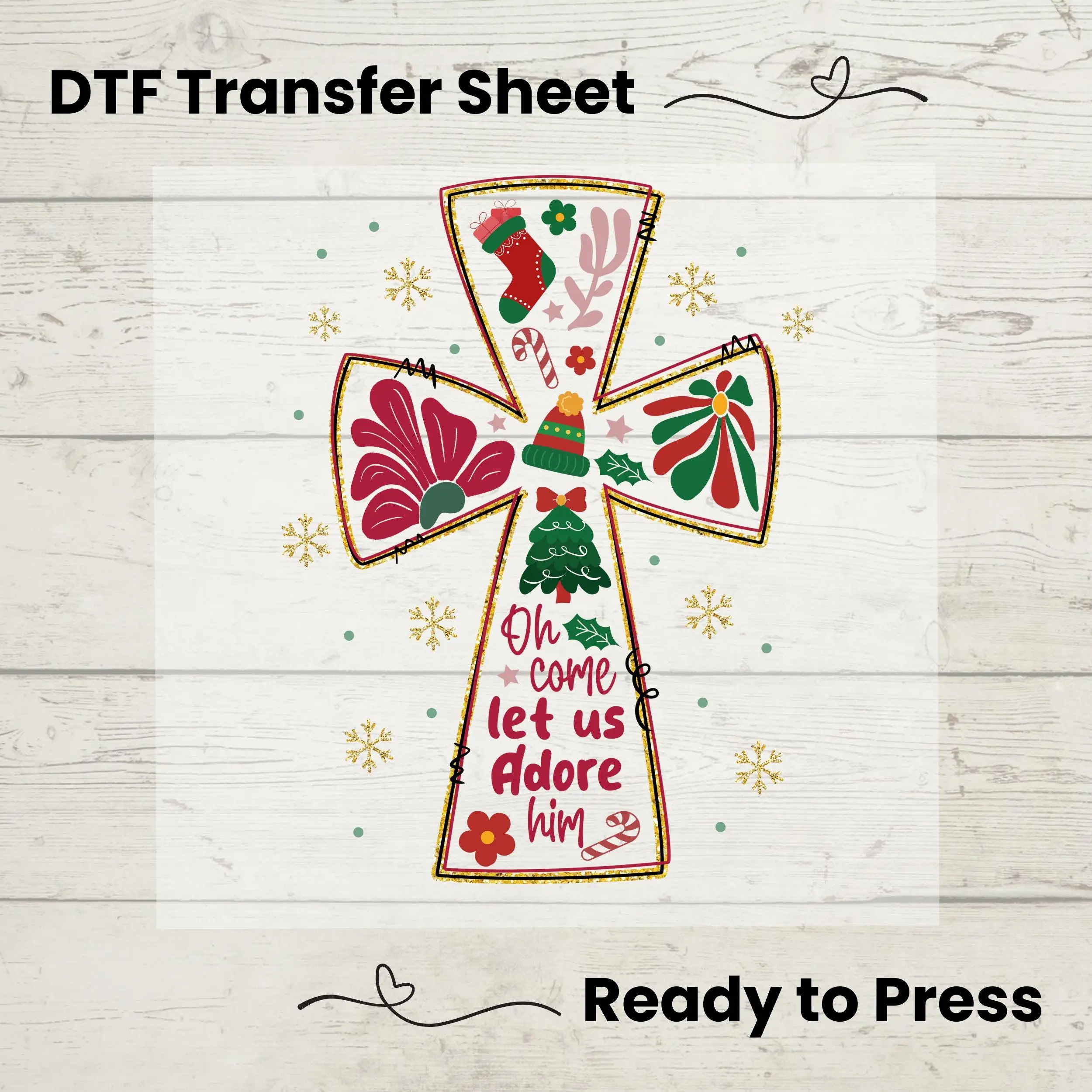 Oh Come Let Us Adore Him DTF, Dtf Transfer Sheet, Ready to Press, Custom Dtf, Heat Transfer, Holiday Craft, Christmas Cross Shirt, Faith Tee