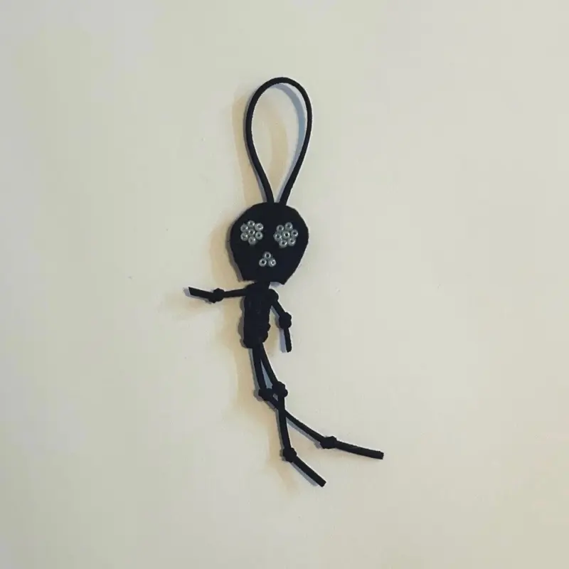 Handmade Leather Skeleton Keychain, Spooky Beaded Skull Bag Charm