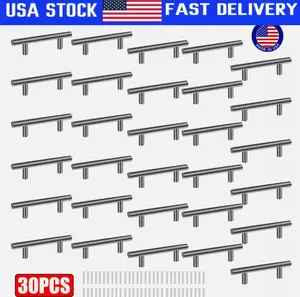30Pack Brushed Nickel Kitchen Cabinet Pulls Stainless Steel Drawer T Bar Handles