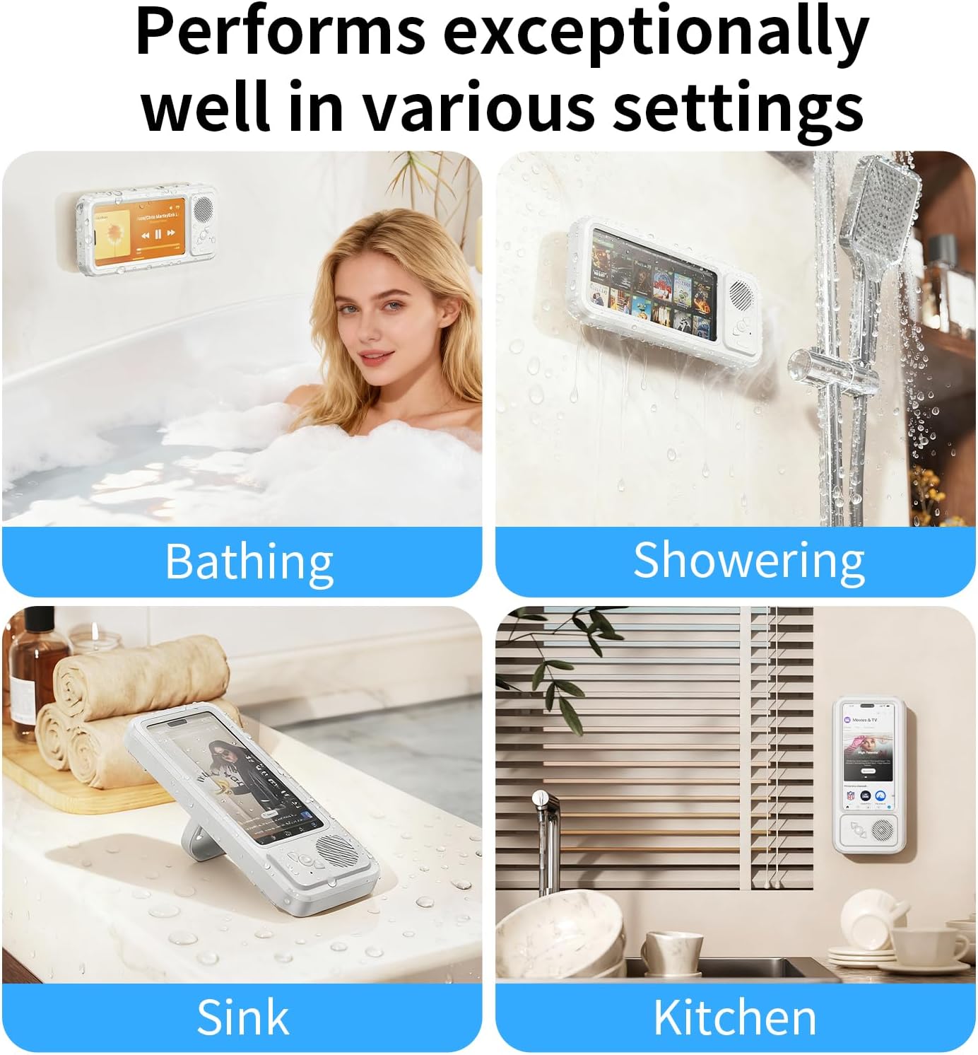 Shower Phone Holder with Bluetooth Speakerfor Bathroom, Kitchen, Pool 360° Rotatable Waterproof Touchscreen Case Shower Phone Holder with Bluetooth Speakerfor Bathroom, Kitchen, Pool 360° Rotatable Waterproof Touchscreen Case