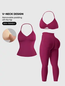 Women's Sleeveless Sports Bra Set, Detachable Pads, High-Waisted Tight Pants, Sporty Style, Ideal for Yoga, Fitness, Daily Wear