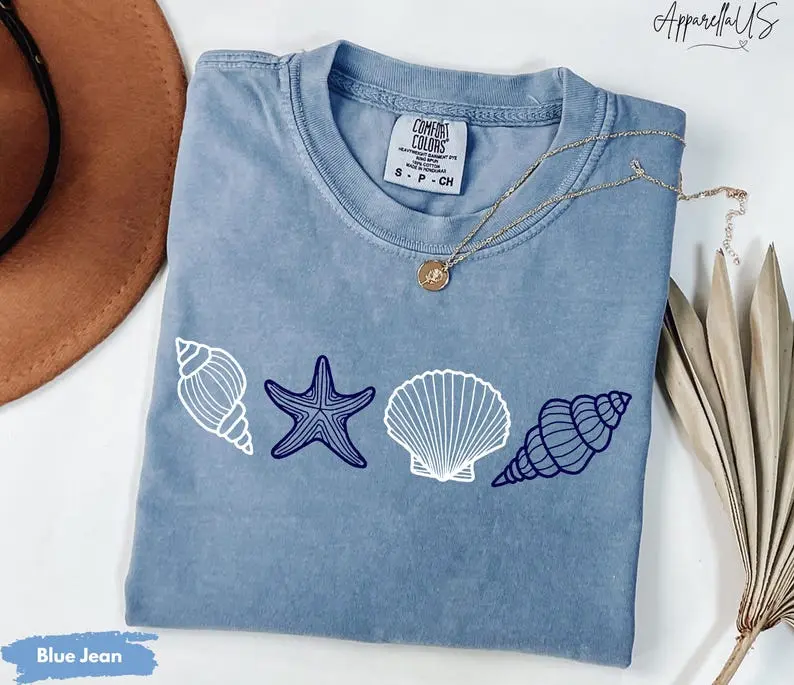 Sea Shell Shirt, Beach Shirt, Summer Shirt, Aesthetic Shell Shirt, Ocean Lover Gift, Tropical Shirt, Nautical Seashell Shirt