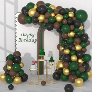 116-Piece Dark Green, Black & Gold Balloon Arch Kit Woodland & Sports Theme Party Decor