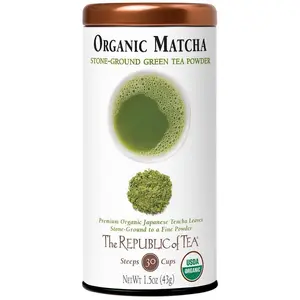 The Republic of Tea - Organic Full-Leaf Japanese Matcha Green Tea Powder - 1.5 oz Tin | Steeps 30 Cups