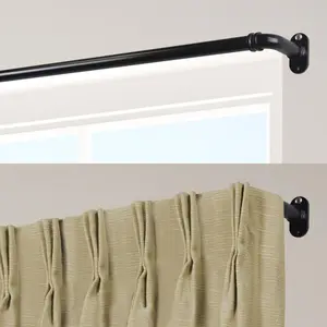 212 MAIN Telescopic Curtain Rod, 0.625 in. Central Design Blackout Curtain Rod, 48-84 in. Extension, Black