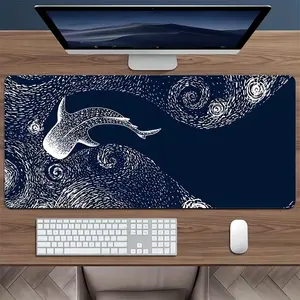 Extra-Large Abstract Whale Gaming Mousepad - Thick Non-Slip Washable Rubber Desk Mat for Gamers and Office Use, Large Desktop Mousepad with Precision Edge Locking