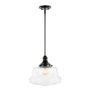JONATHAN Y Schoolhouse Bohemian Farmhouse Iron/Glass LED Pendant; for Living Room, Bedroom, Kitchen, Office