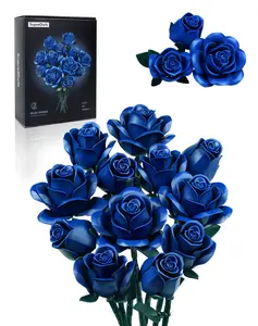 Supreowls Blue Rose Bouquet Building Set, Botanical Collection Blocks Kit for Adults and Women, Elegant Gothic Artificial Flowers for Home Decor, Ideal for Valentine’s Day & Halloween & Christmas Gift