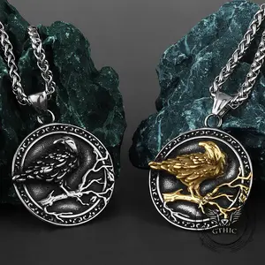 GTHIC Vintage Viking Raven Stainless Steel Nordic Pendant Ancient Viking Style Jewelry for Daily Wear or Festivals