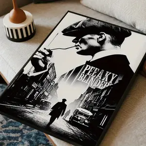 1 item<Peaky Blinders>TV Series Canvas Poster - Victorian Era British Drama Wall Art Decoration - Frameless Minimalist Black and White Print - Easy Peel and Stick Installation - Modern Living Room, Home Office, Bedroom Decoration - Ideal Gift for Co