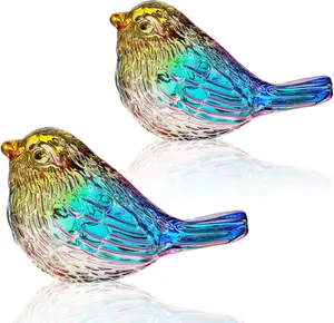 Set of 2  Birds Figurine Bird Gifts for Women Men Bird Lovers Handmade Glass  Figurines for Home Shelf Decor (Multicolor)
