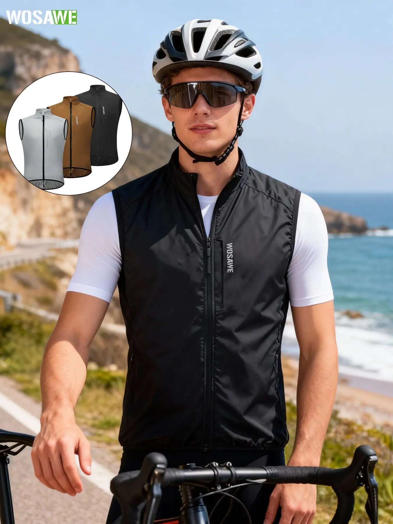 WOSAWE Reflective Cycling Vest with Chest Pocket Water-Repellent Lightweight Windproof Gilet for Running, Hiking, Biking
